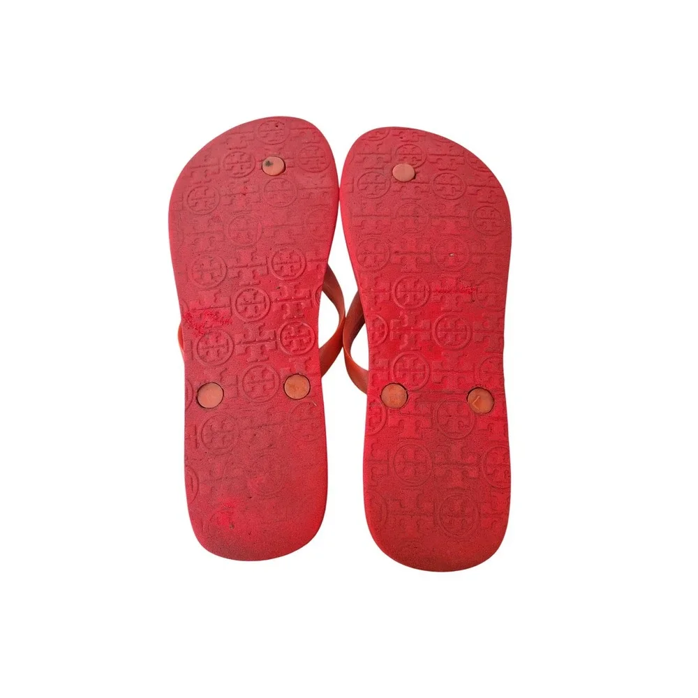 Tory Burch Red Black Geometric Logo Flip Flop Sandals Women Size 9.5